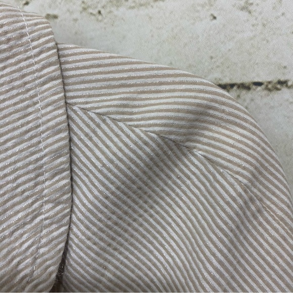 LAL Beige White Striped Metallic Weave 3/4 Sleeve Double Breasted Blazer - Picture 3 of 5